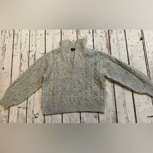 Cozy Light Gray Cable Knit Turtleneck Sweater
